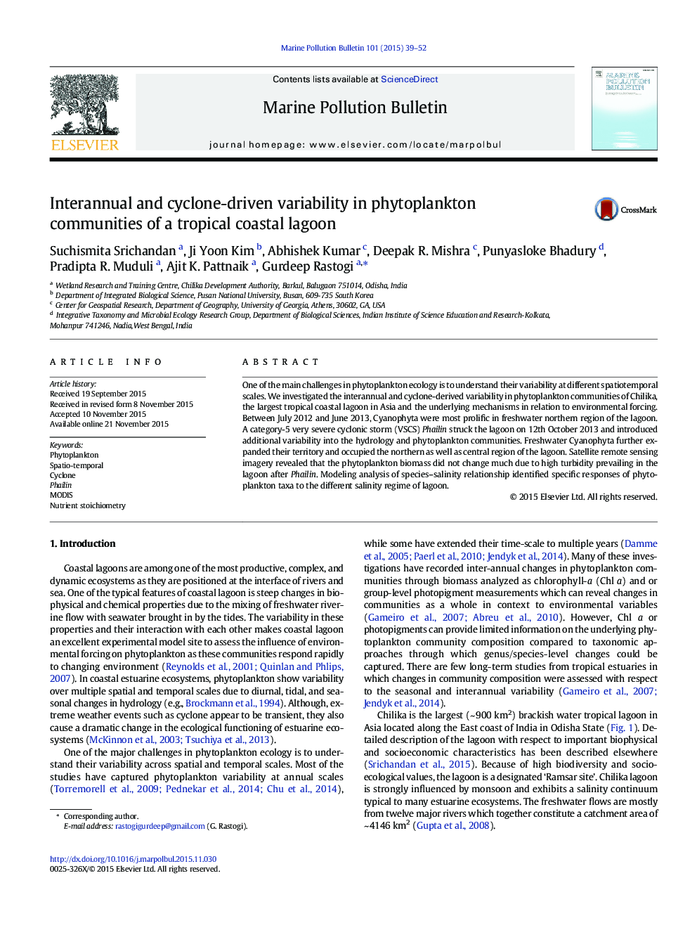 Interannual and cyclone-driven variability in phytoplankton communities of a tropical coastal lagoon