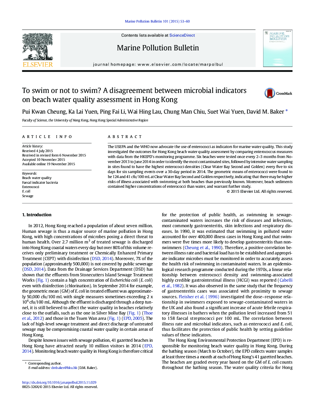 To swim or not to swim? A disagreement between microbial indicators on beach water quality assessment in Hong Kong