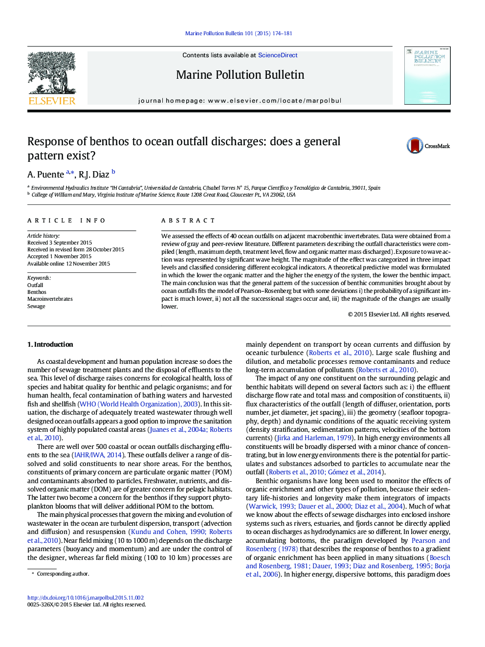 Response of benthos to ocean outfall discharges: does a general pattern exist?