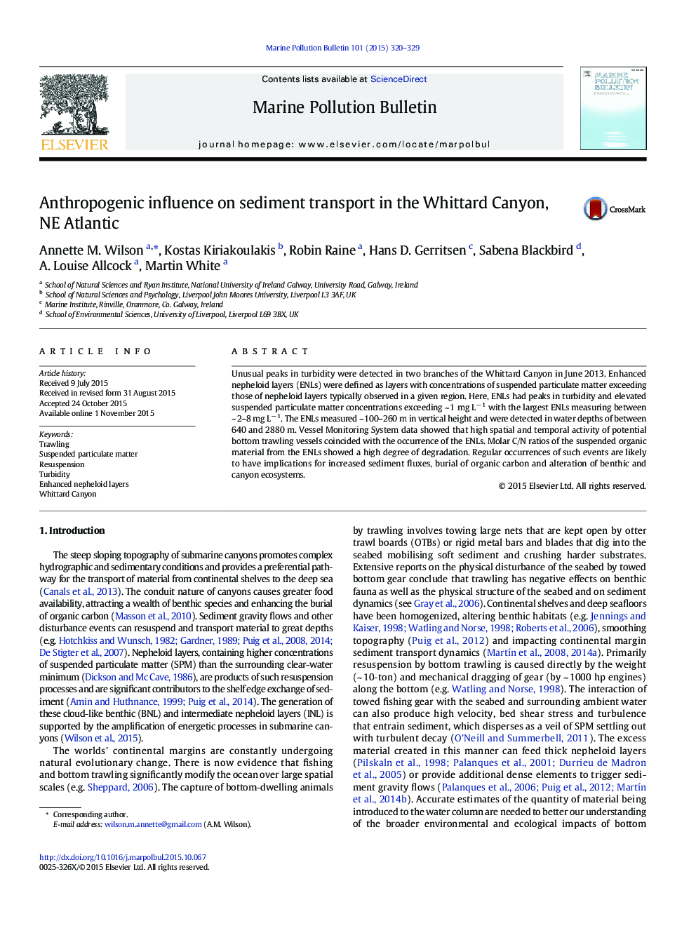 Anthropogenic influence on sediment transport in the Whittard Canyon, NE Atlantic