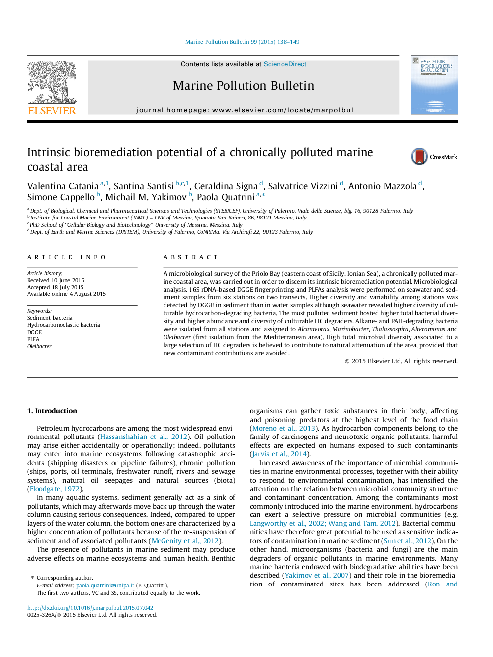 Intrinsic bioremediation potential of a chronically polluted marine coastal area