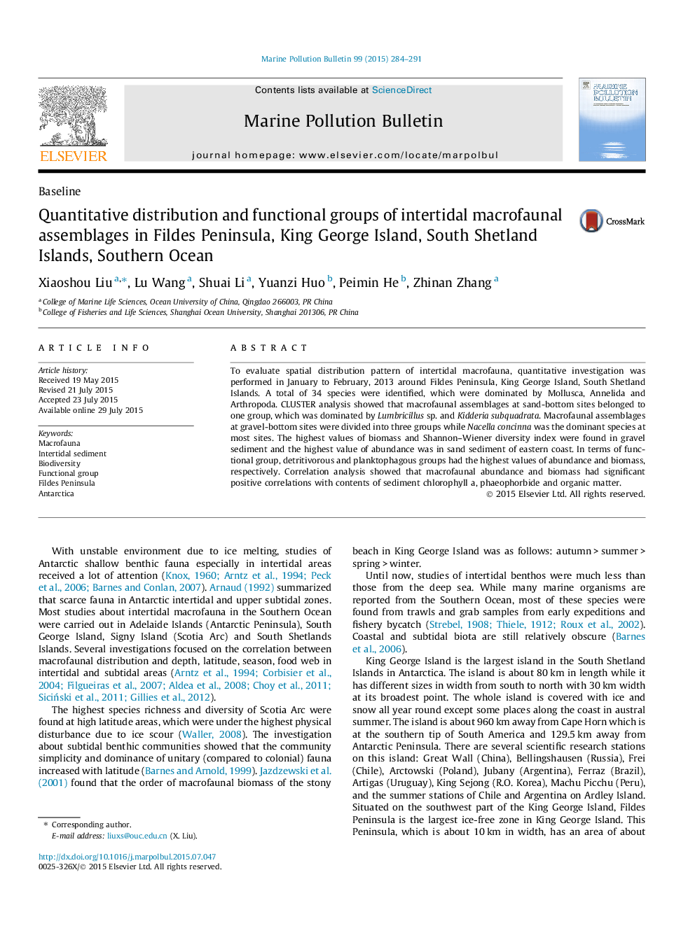 توزیع کمی و گروه های عملکردی مجموعه های کلان ماکرو فونال در جزیره فیدل، جزیره کینگ جورج، جزایر شتلند جنوبی، اقیانوس جنوبی 