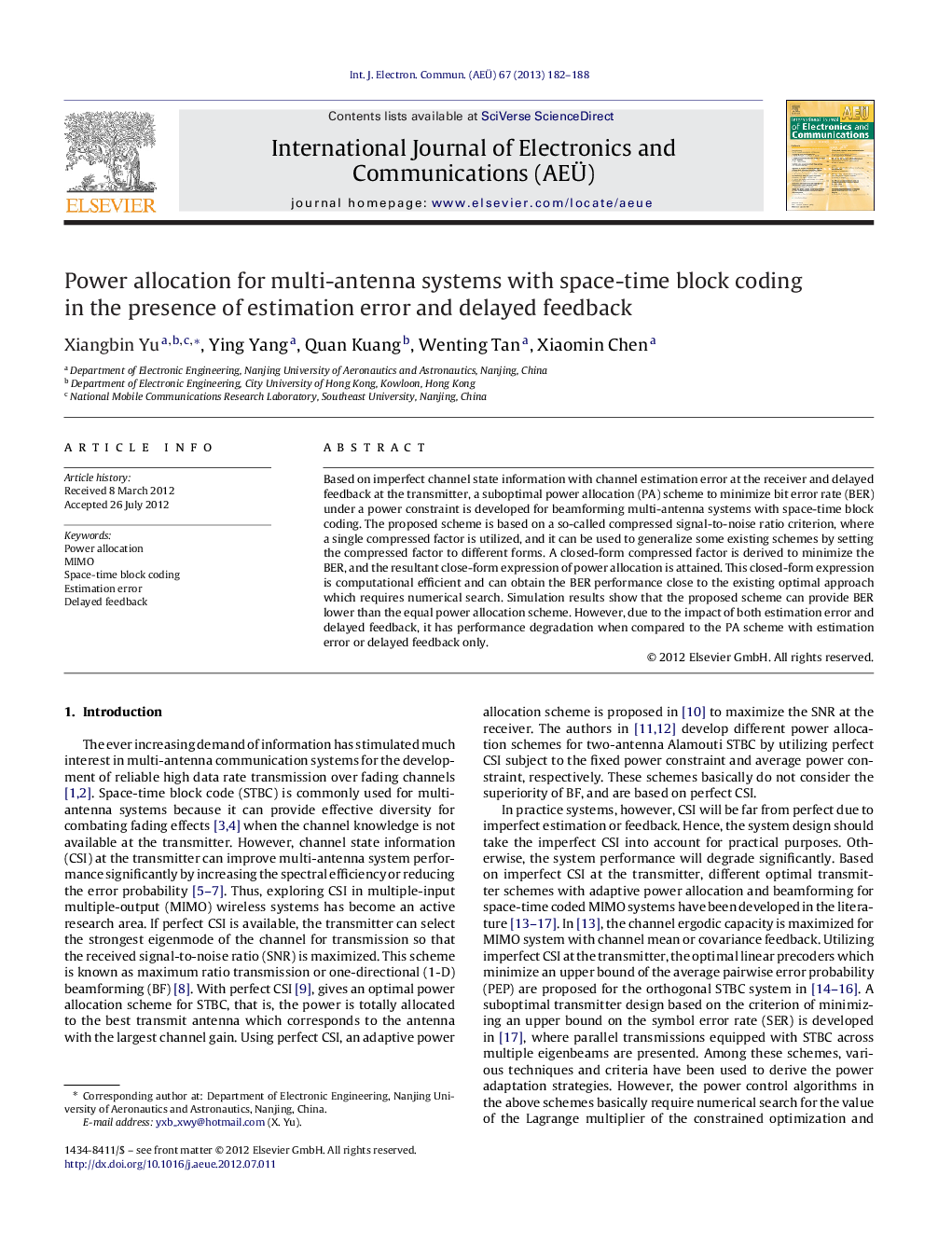 Power allocation for multi-antenna systems with space-time block coding in the presence of estimation error and delayed feedback