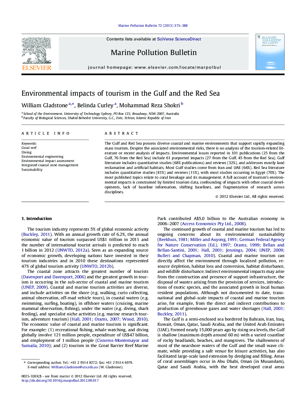 Environmental impacts of tourism in the Gulf and the Red Sea