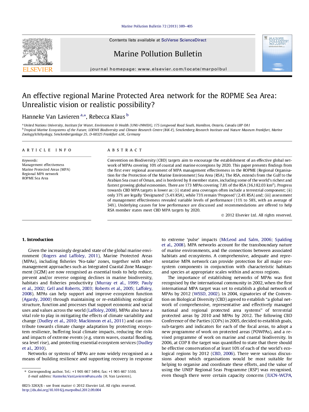 An effective regional Marine Protected Area network for the ROPME Sea Area: Unrealistic vision or realistic possibility?