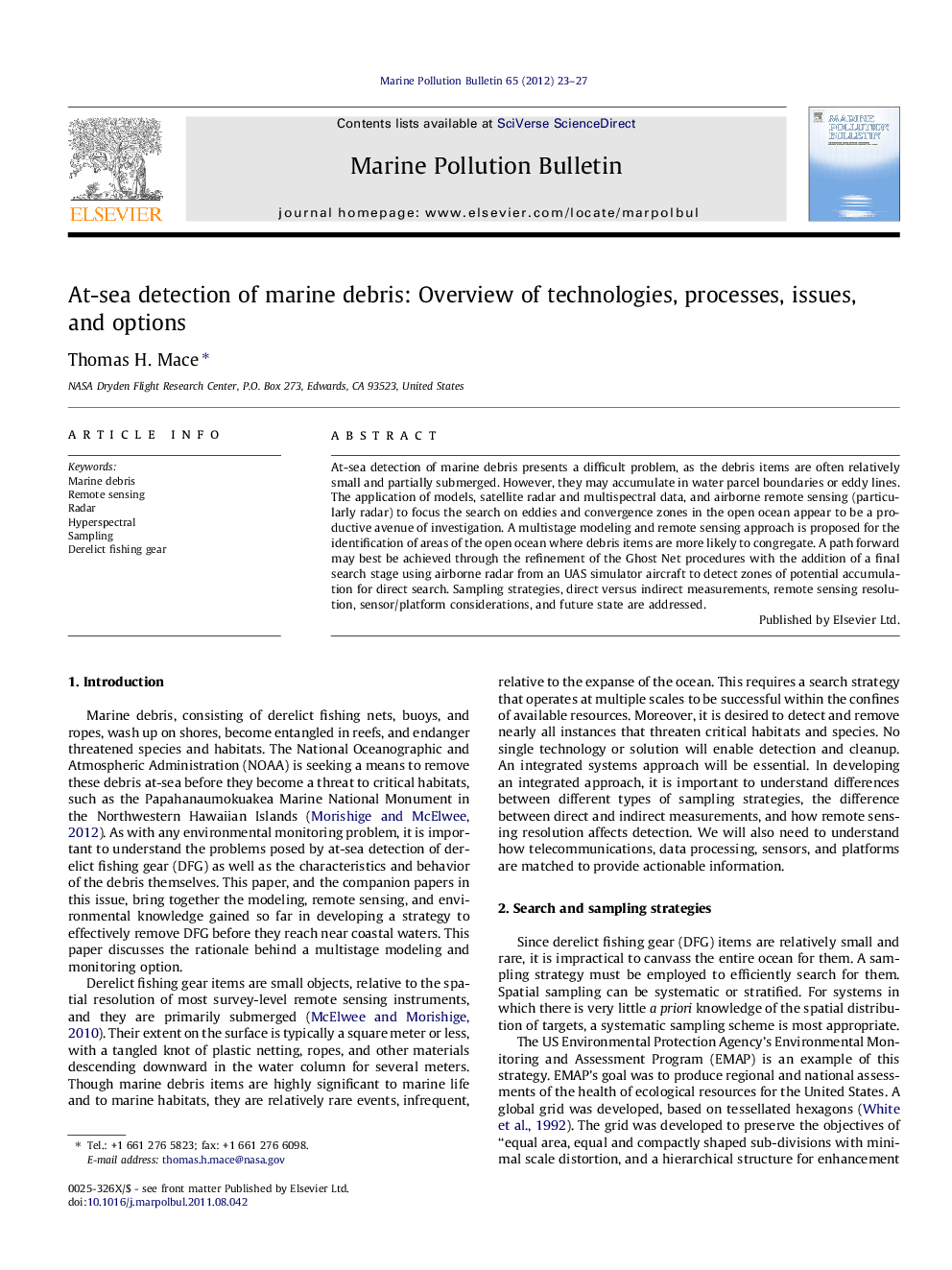 At-sea detection of marine debris: Overview of technologies, processes, issues, and options