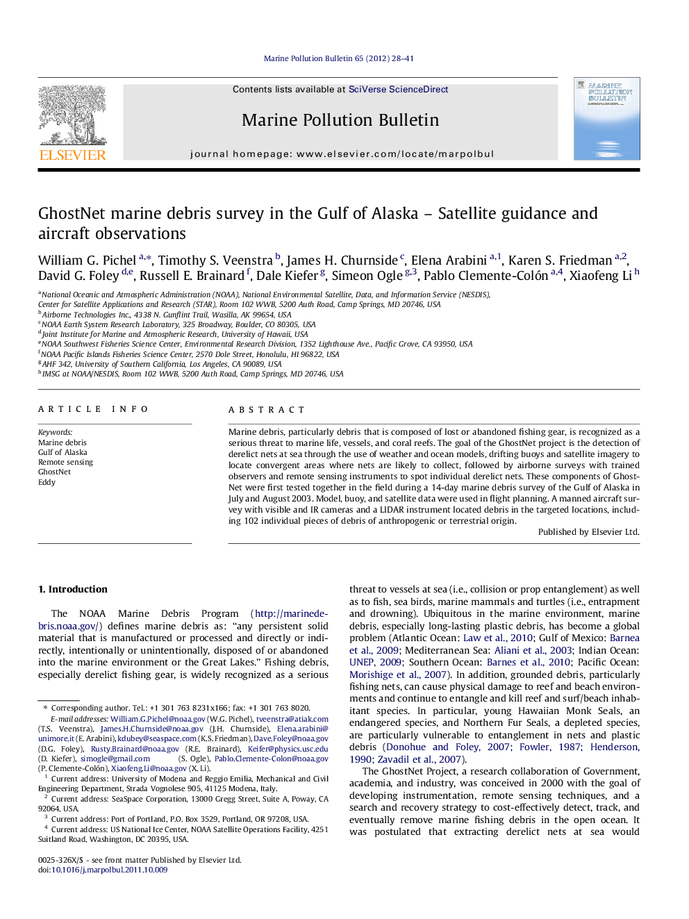 GhostNet marine debris survey in the Gulf of Alaska – Satellite guidance and aircraft observations