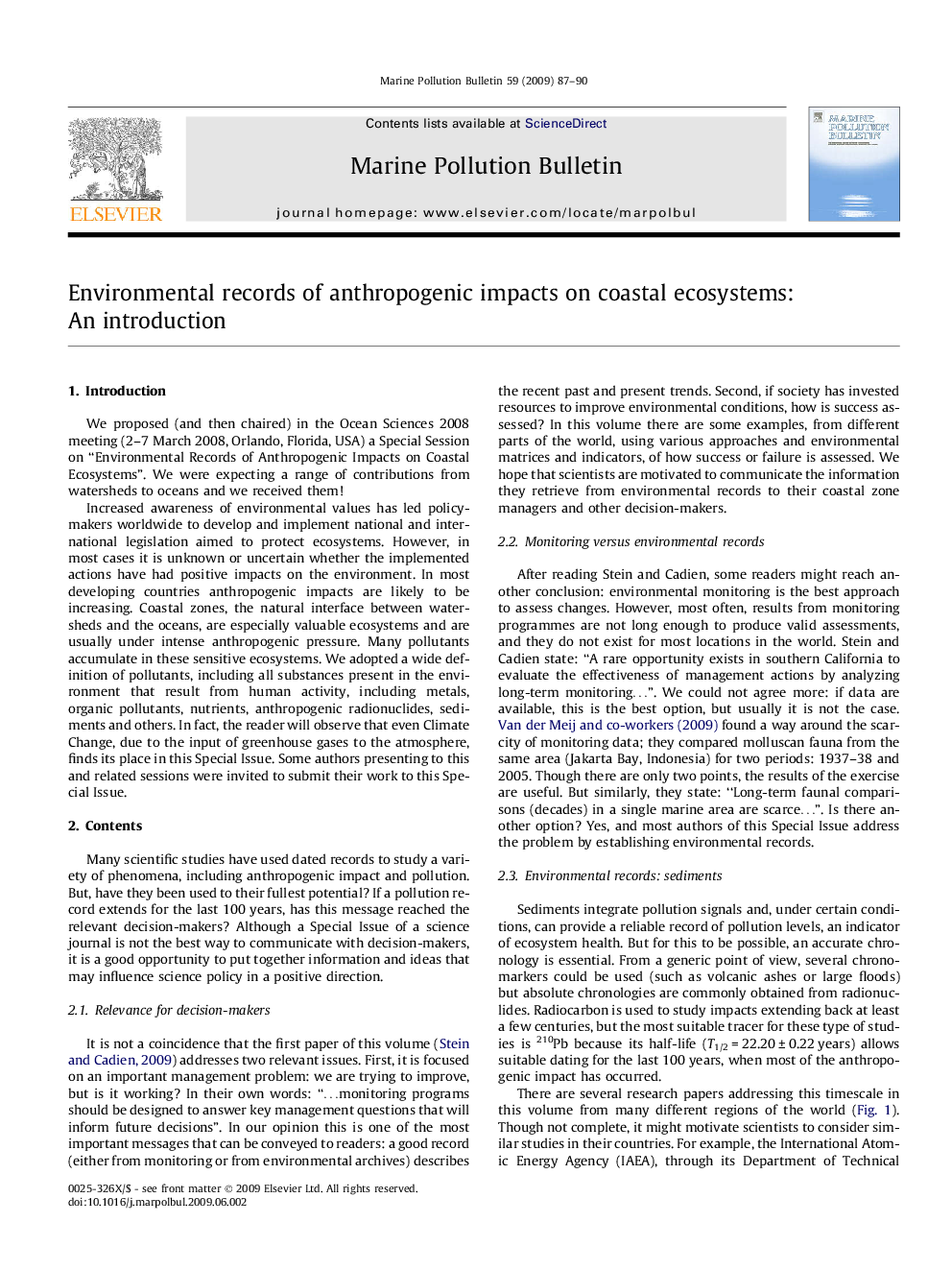 Environmental records of anthropogenic impacts on coastal ecosystems: An introduction