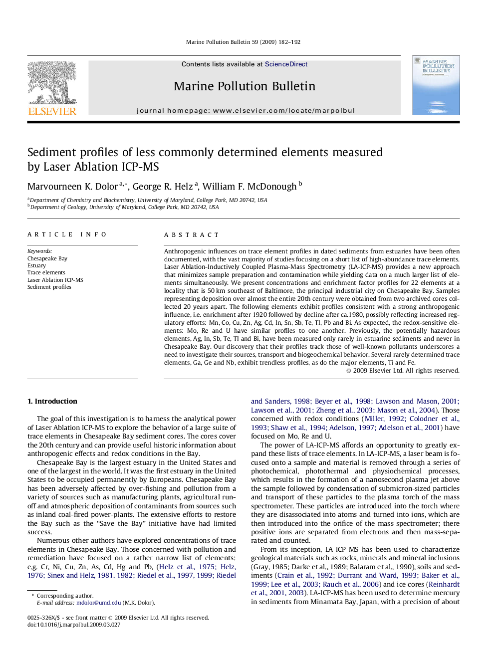 Sediment profiles of less commonly determined elements measured by Laser Ablation ICP-MS