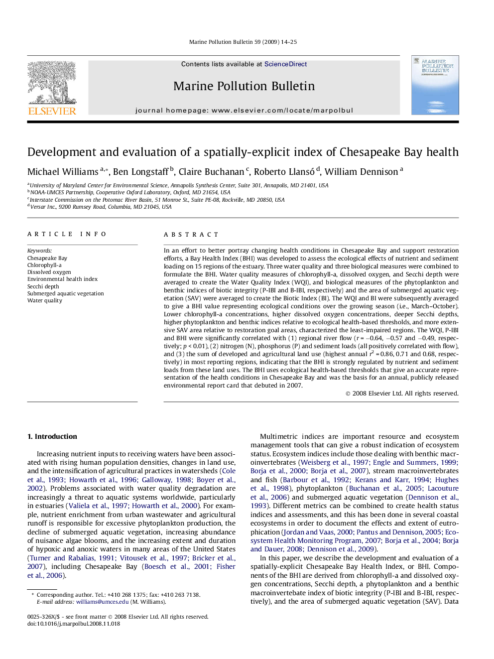 Development and evaluation of a spatially-explicit index of Chesapeake Bay health