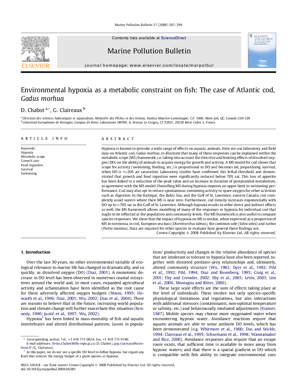 Environmental hypoxia as a metabolic constraint on fish: The case of Atlantic cod, Gadus morhua