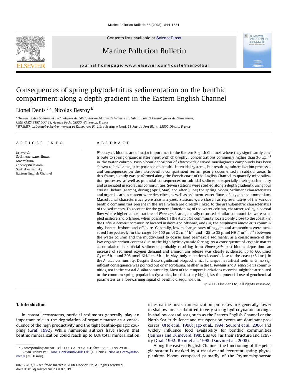 Consequences of spring phytodetritus sedimentation on the benthic compartment along a depth gradient in the Eastern English Channel