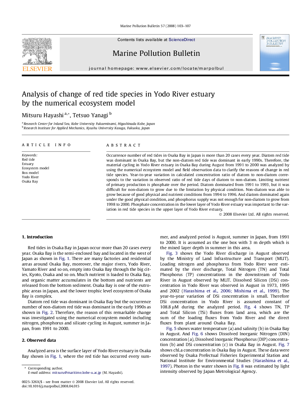 Analysis of change of red tide species in Yodo River estuary by the numerical ecosystem model