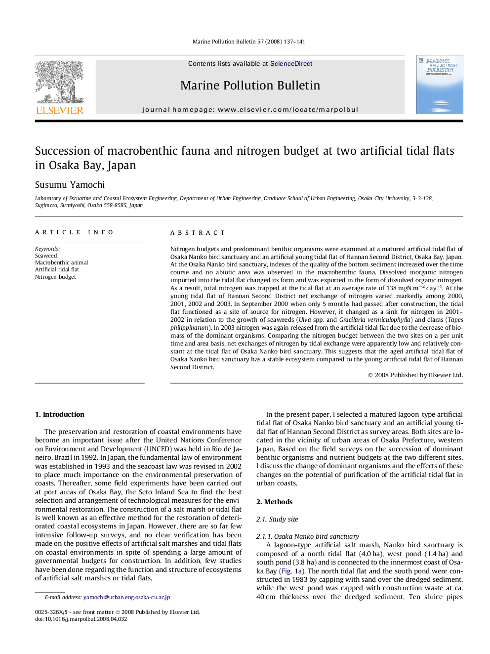 Succession of macrobenthic fauna and nitrogen budget at two artificial tidal flats in Osaka Bay, Japan