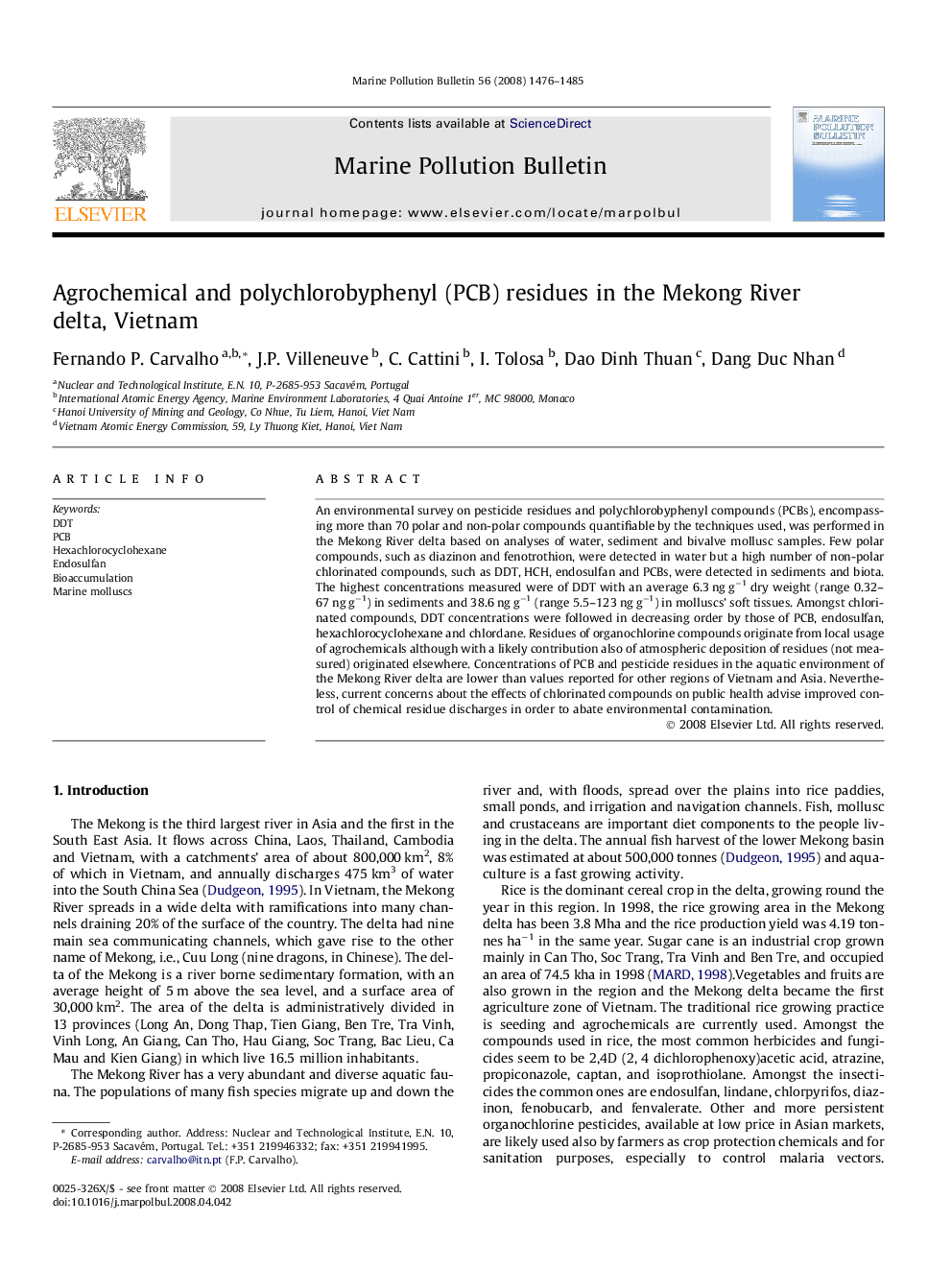 Agrochemical and polychlorobyphenyl (PCB) residues in the Mekong River delta, Vietnam