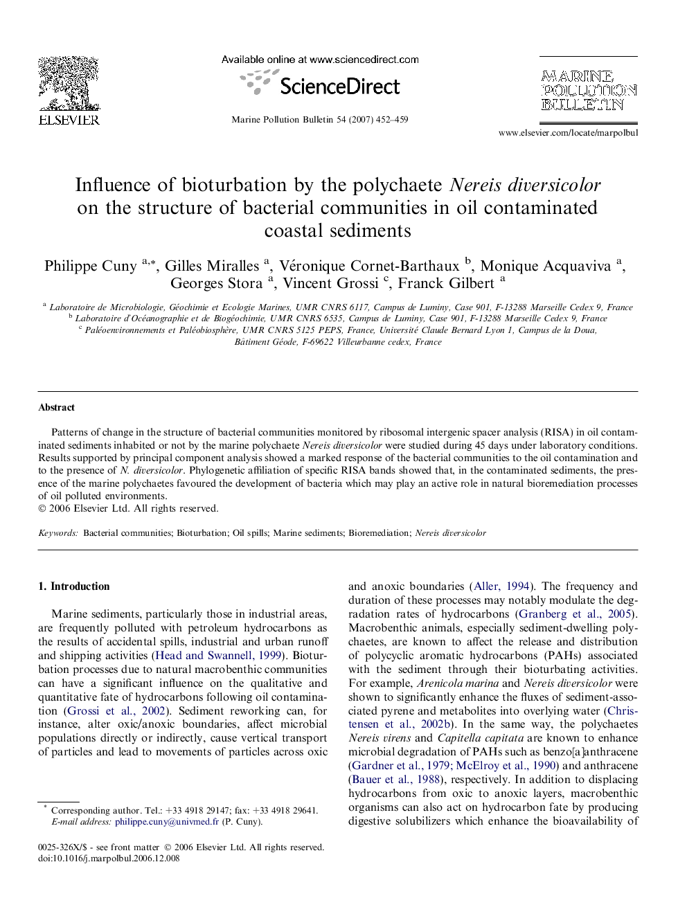 Influence of bioturbation by the polychaete Nereis diversicolor on the structure of bacterial communities in oil contaminated coastal sediments