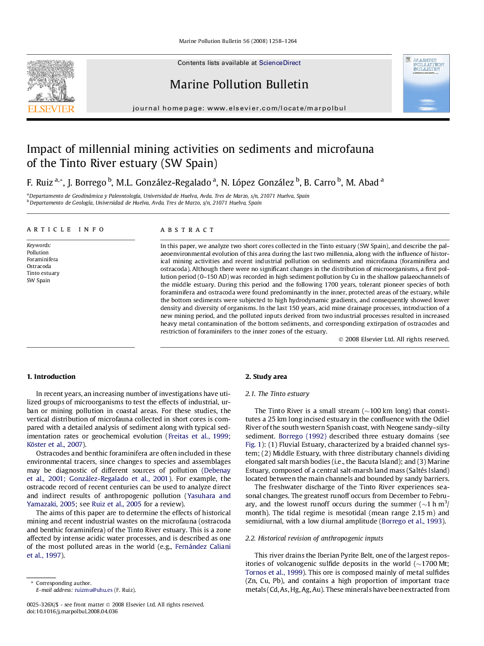 Impact of millennial mining activities on sediments and microfauna of the Tinto River estuary (SW Spain)