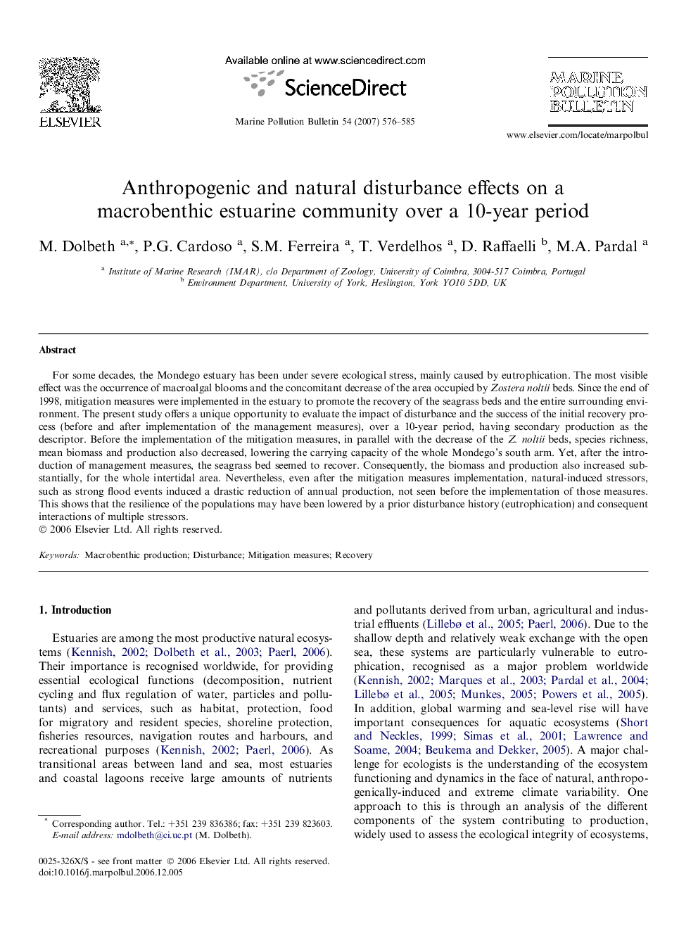 Anthropogenic and natural disturbance effects on a macrobenthic estuarine community over a 10-year period