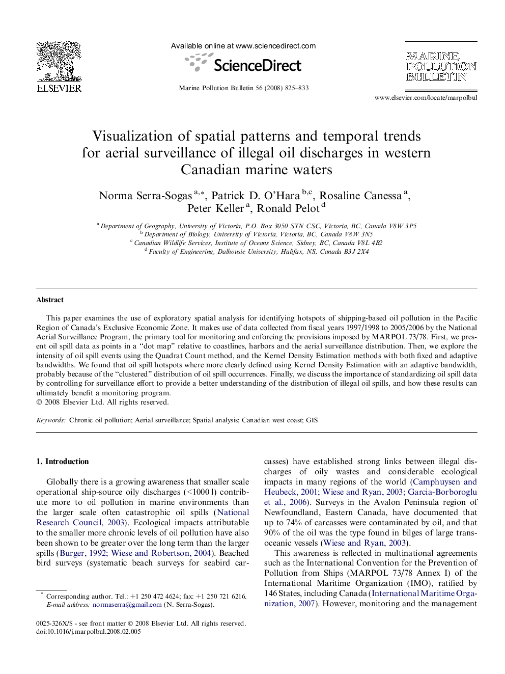 Visualization of spatial patterns and temporal trends for aerial surveillance of illegal oil discharges in western Canadian marine waters