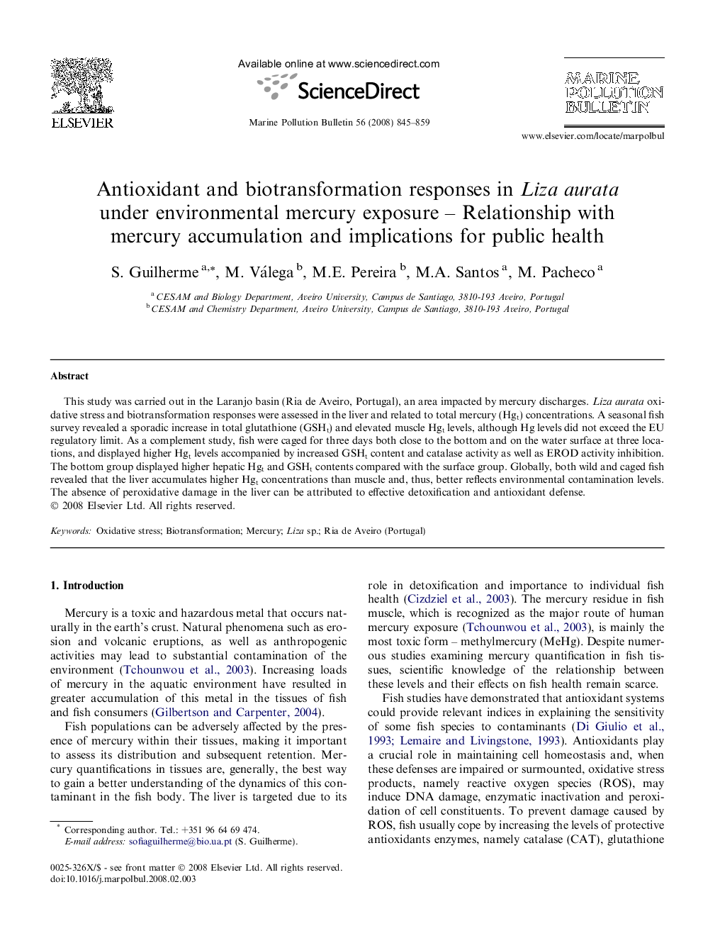 Antioxidant and biotransformation responses in Liza aurata under environmental mercury exposure – Relationship with mercury accumulation and implications for public health