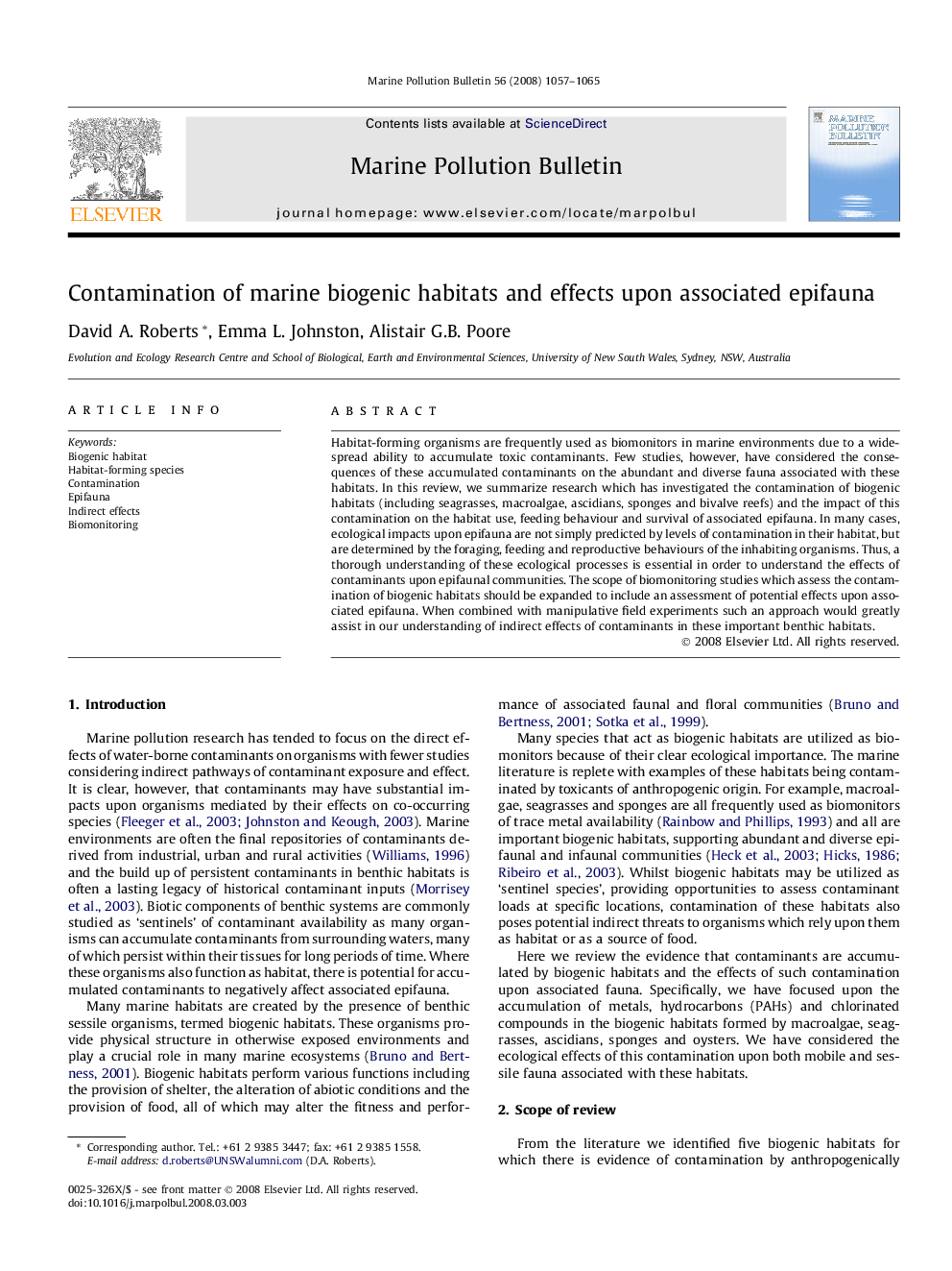 Contamination of marine biogenic habitats and effects upon associated epifauna