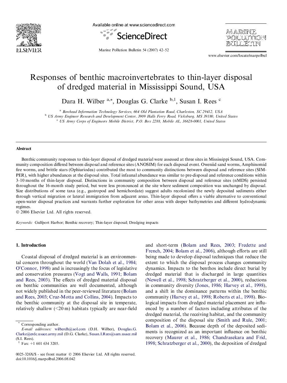 Responses of benthic macroinvertebrates to thin-layer disposal of dredged material in Mississippi Sound, USA