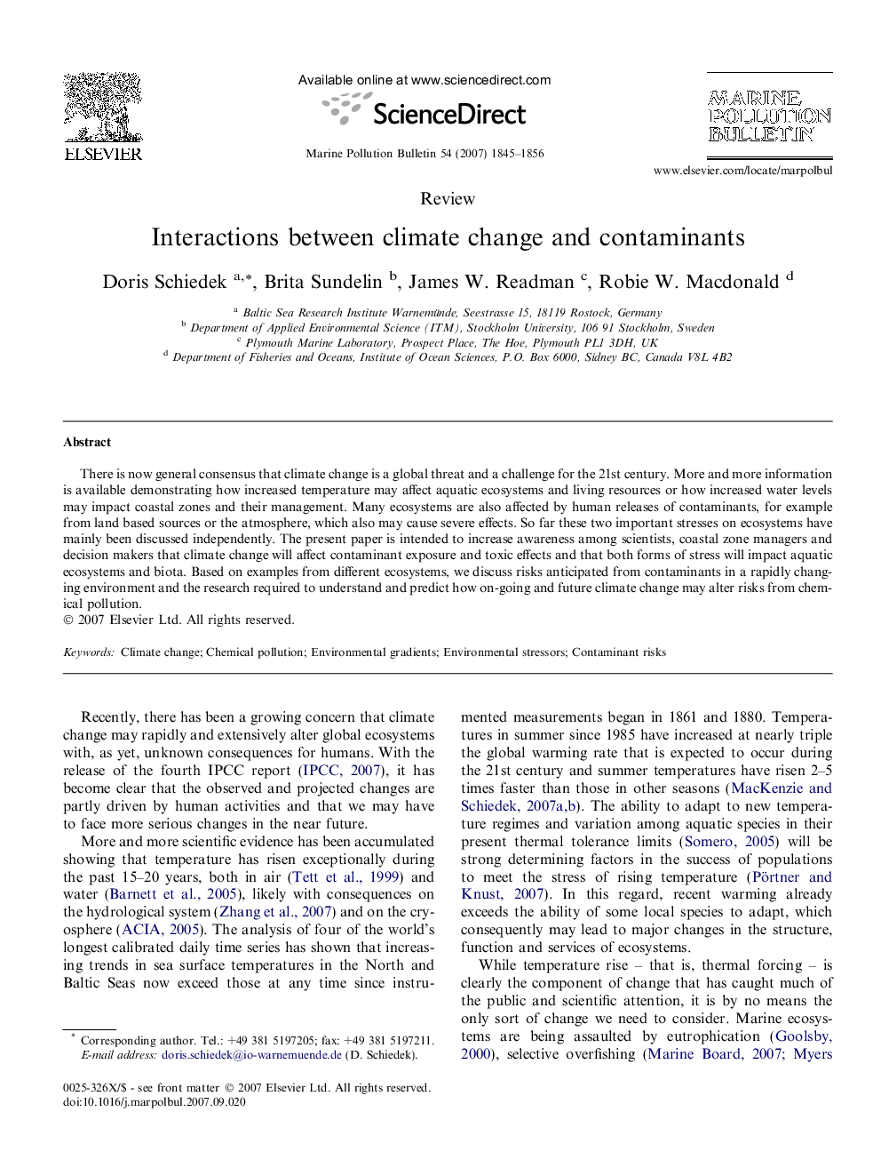 Interactions between climate change and contaminants