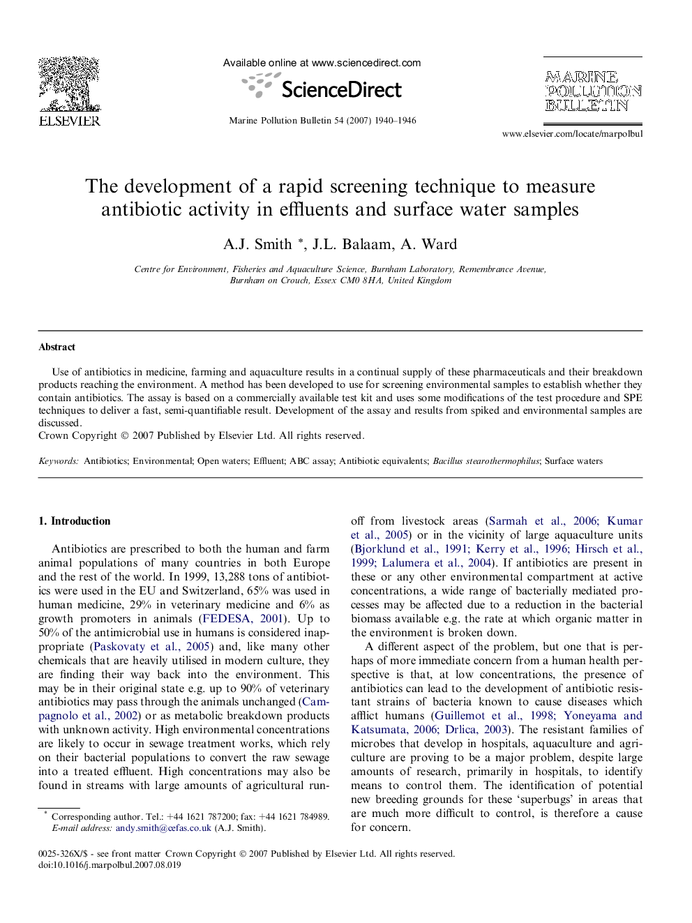 The development of a rapid screening technique to measure antibiotic activity in effluents and surface water samples
