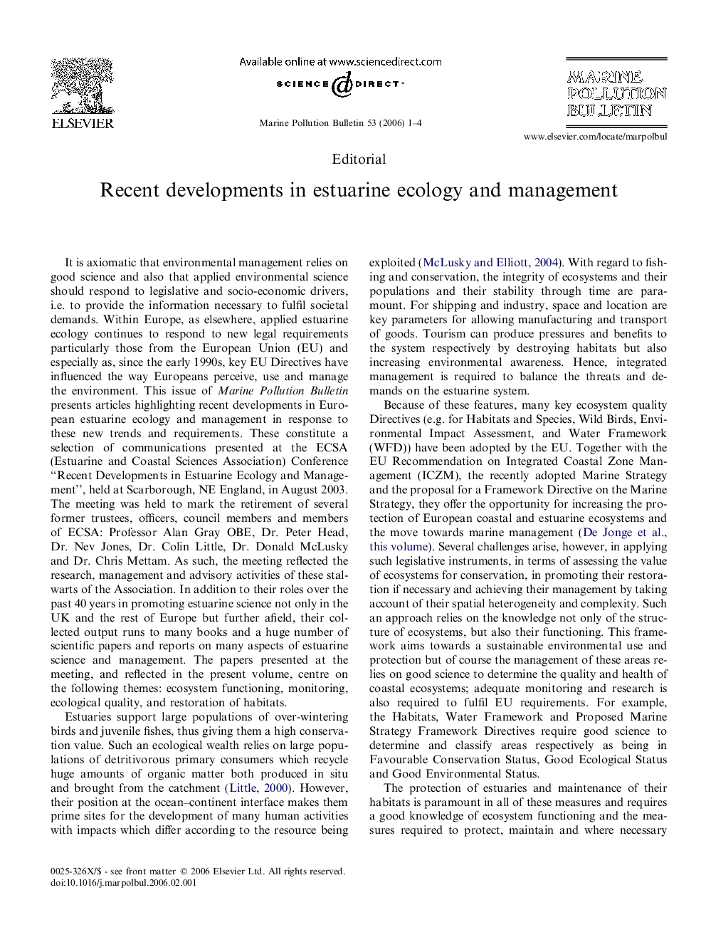 Recent developments in estuarine ecology and management