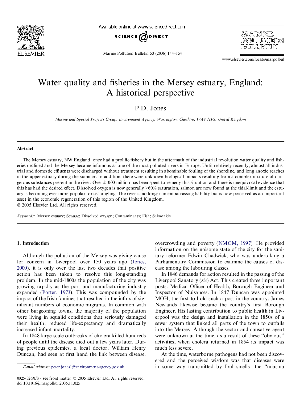 Water quality and fisheries in the Mersey estuary, England: A historical perspective