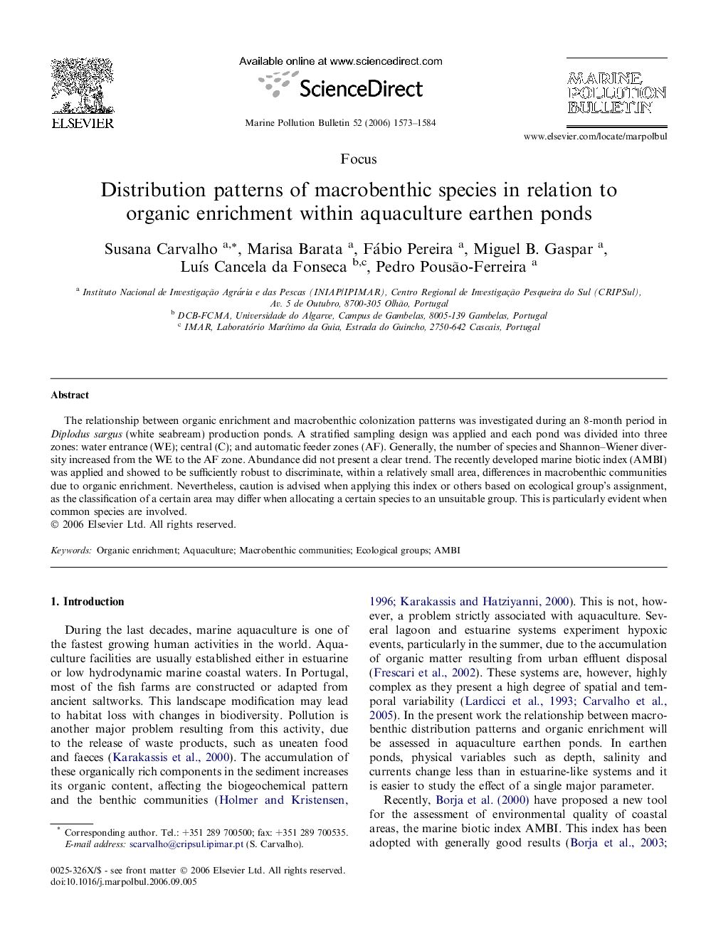 Distribution patterns of macrobenthic species in relation to organic enrichment within aquaculture earthen ponds