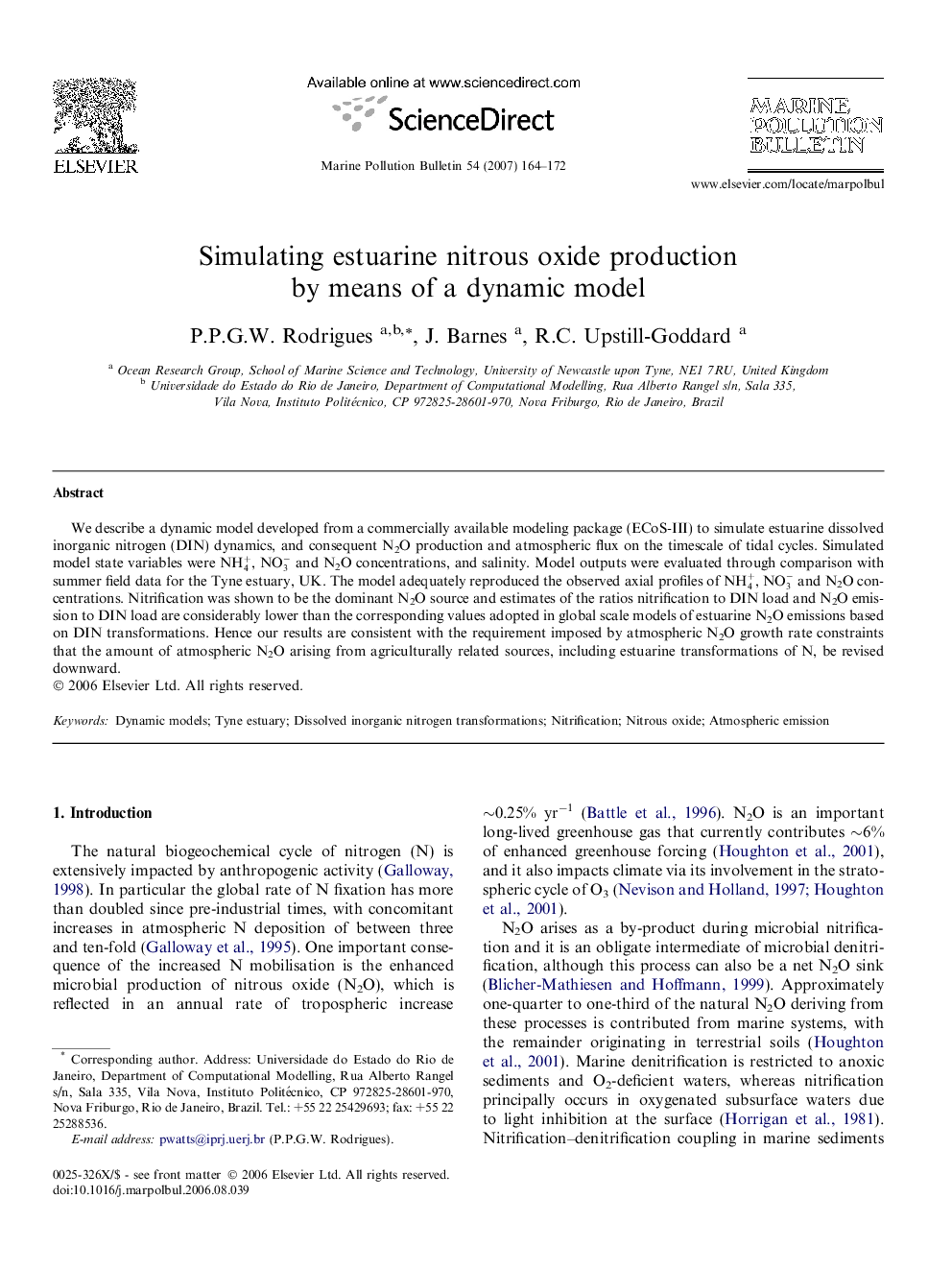 Simulating estuarine nitrous oxide production by means of a dynamic model