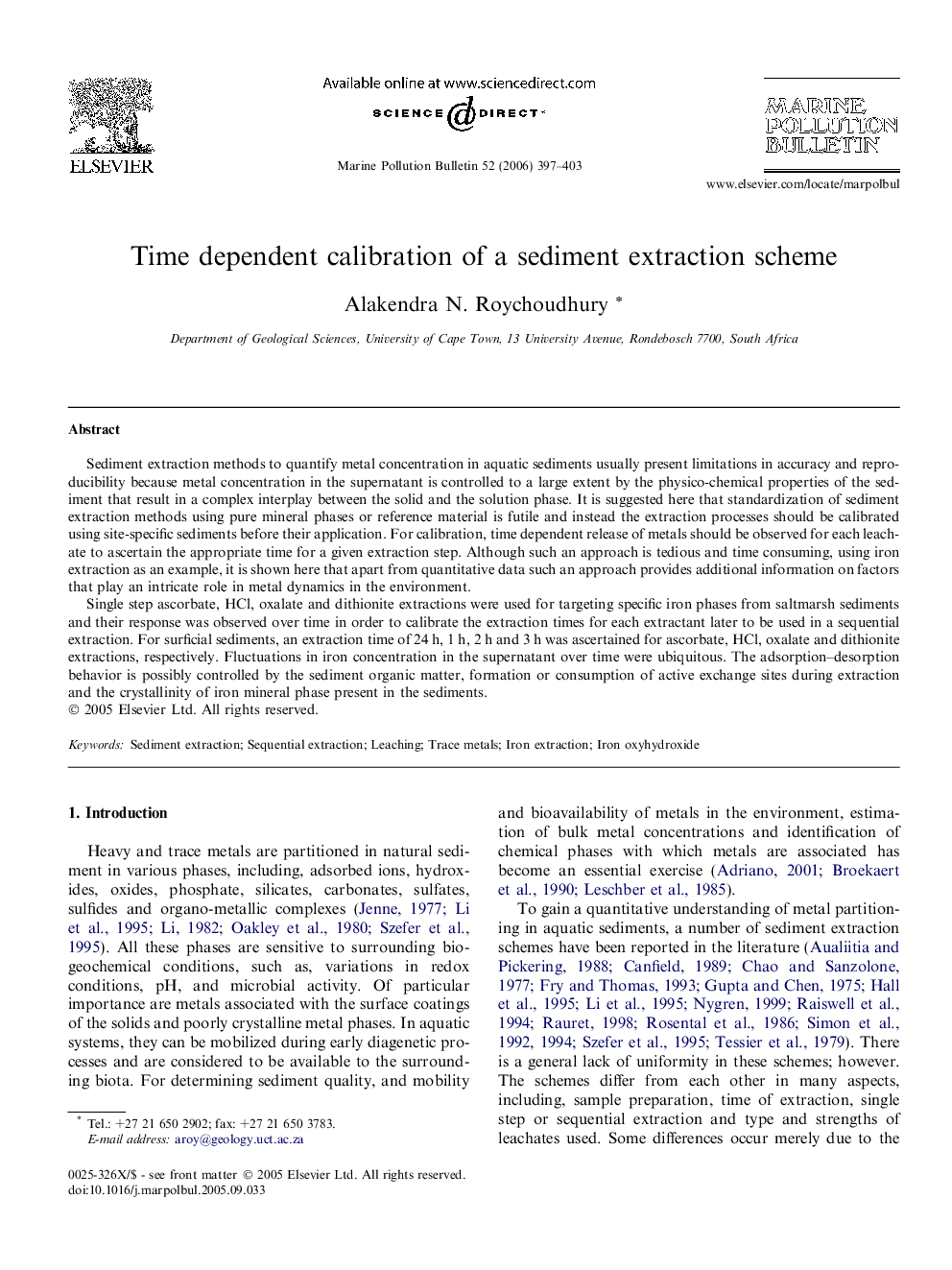 Time dependent calibration of a sediment extraction scheme