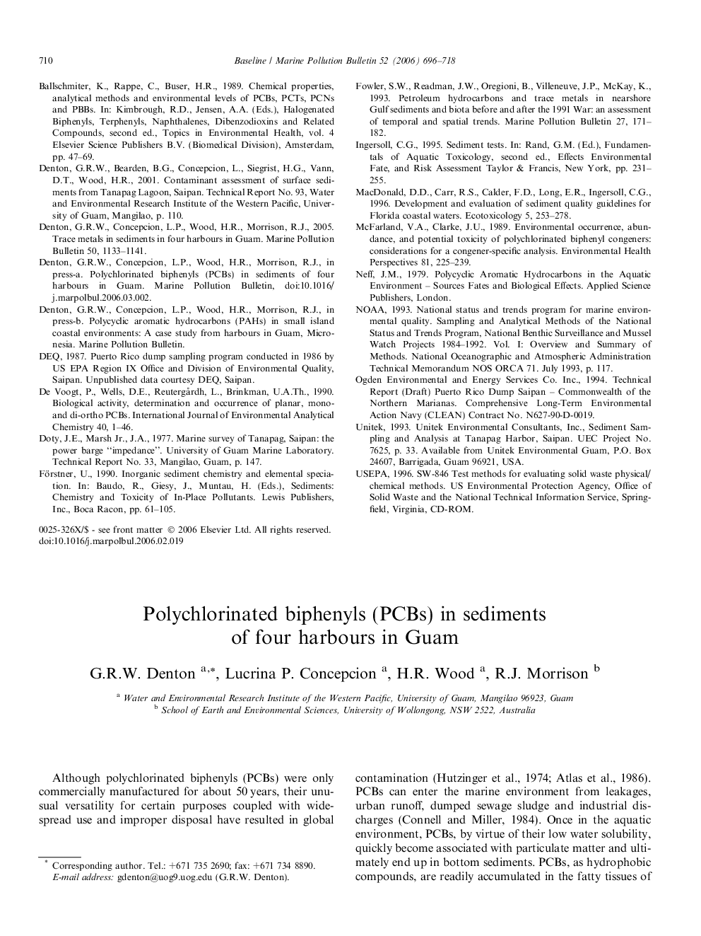 Polychlorinated biphenyls (PCBs) in sediments of four harbours in Guam