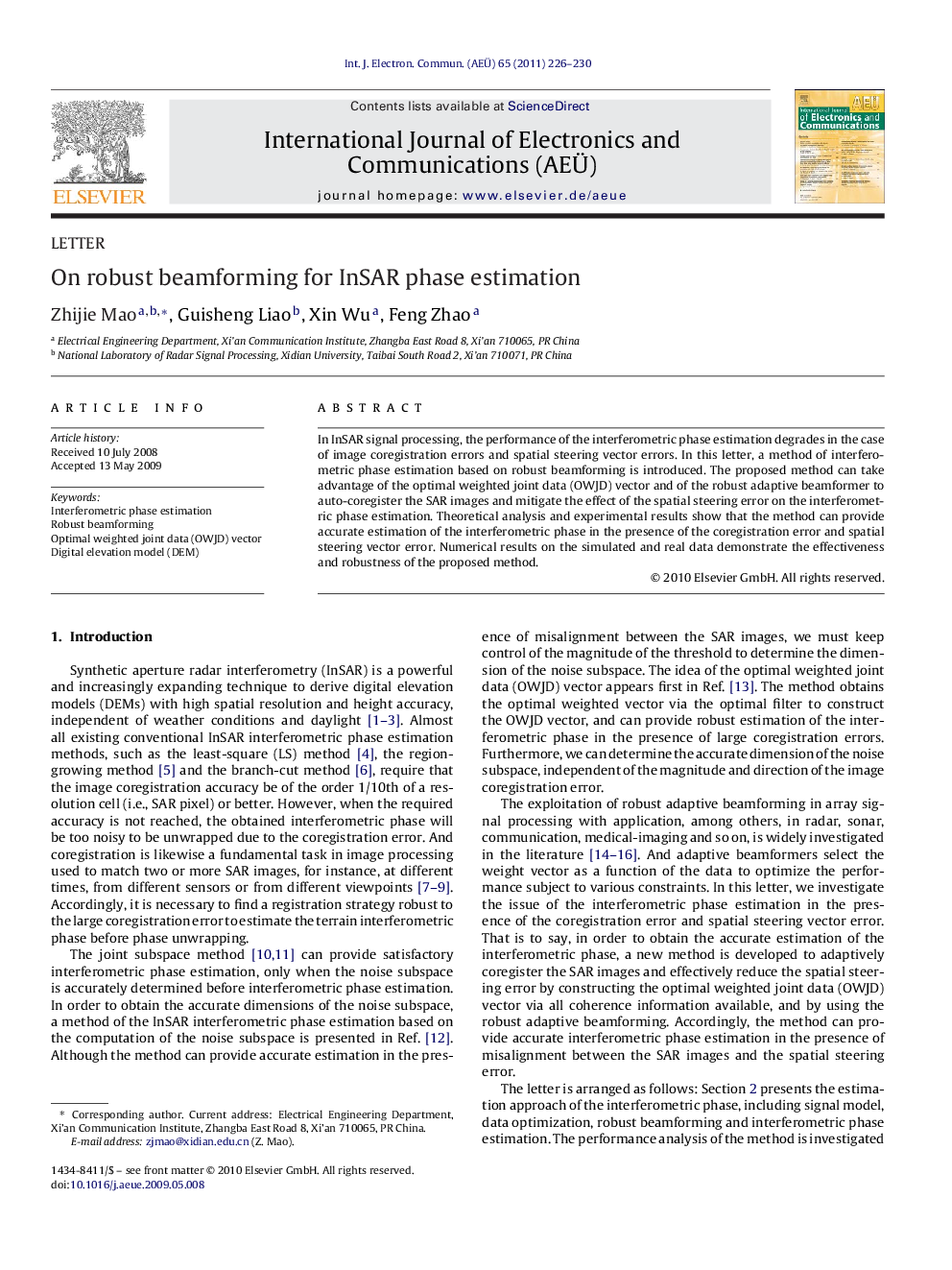 On robust beamforming for InSAR phase estimation