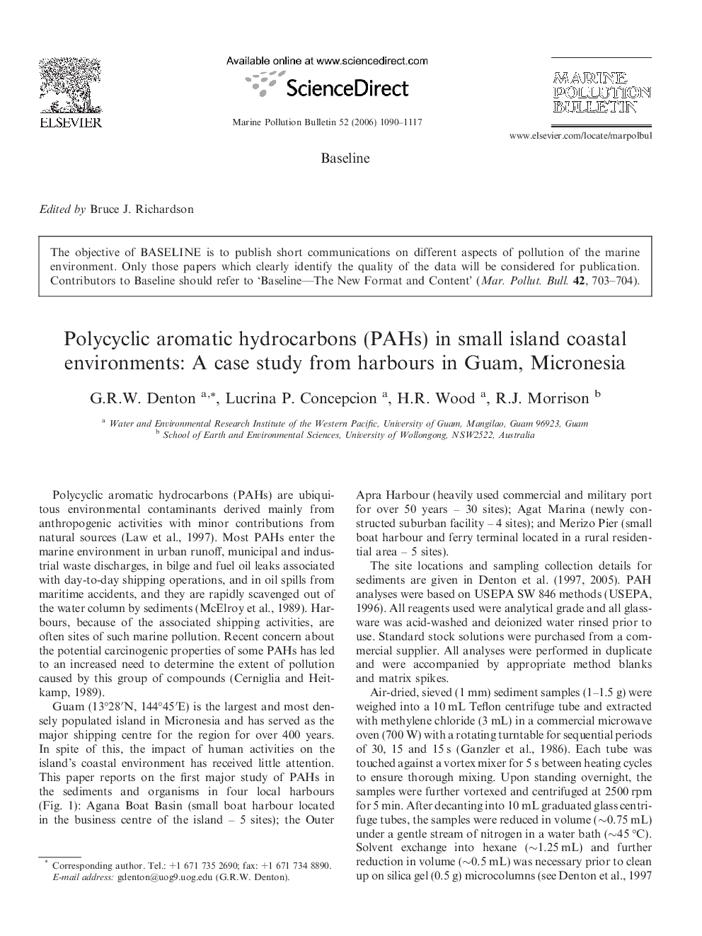 Polycyclic aromatic hydrocarbons (PAHs) in small island coastal environments: A case study from harbours in Guam, Micronesia