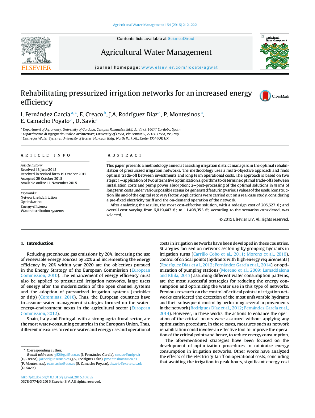 Rehabilitating pressurized irrigation networks for an increased energy efficiency