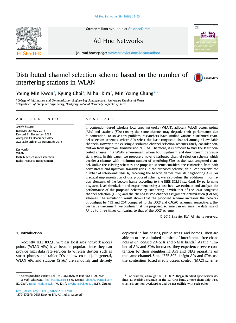 Distributed channel selection scheme based on the number of interfering stations in WLAN