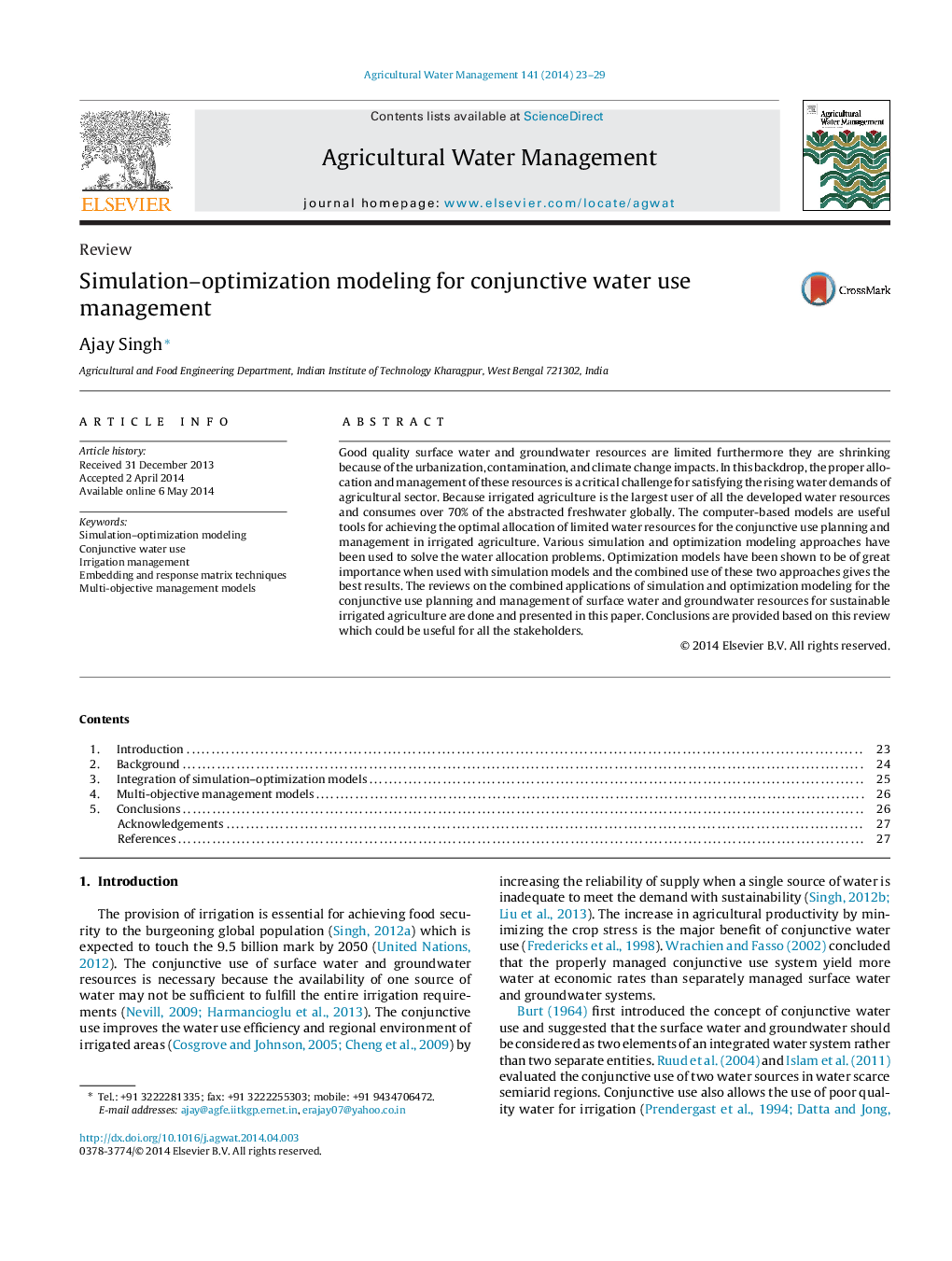 Simulation–optimization modeling for conjunctive water use management