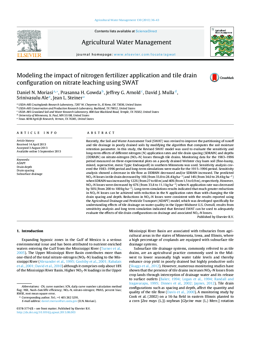 Modeling the impact of nitrogen fertilizer application and tile drain configuration on nitrate leaching using SWAT