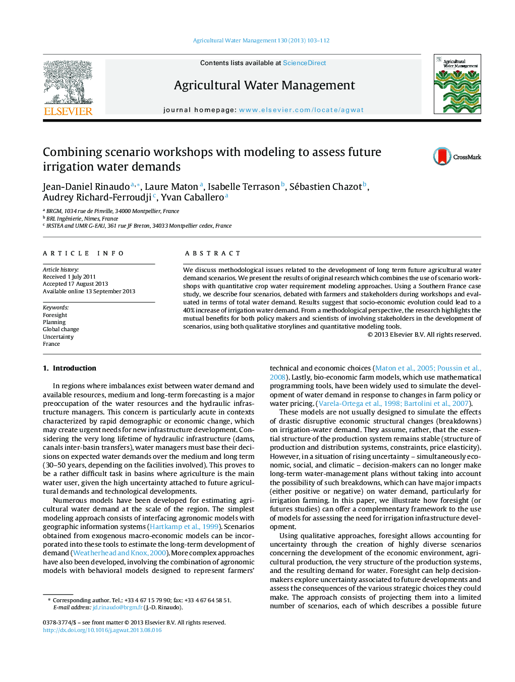 Combining scenario workshops with modeling to assess future irrigation water demands