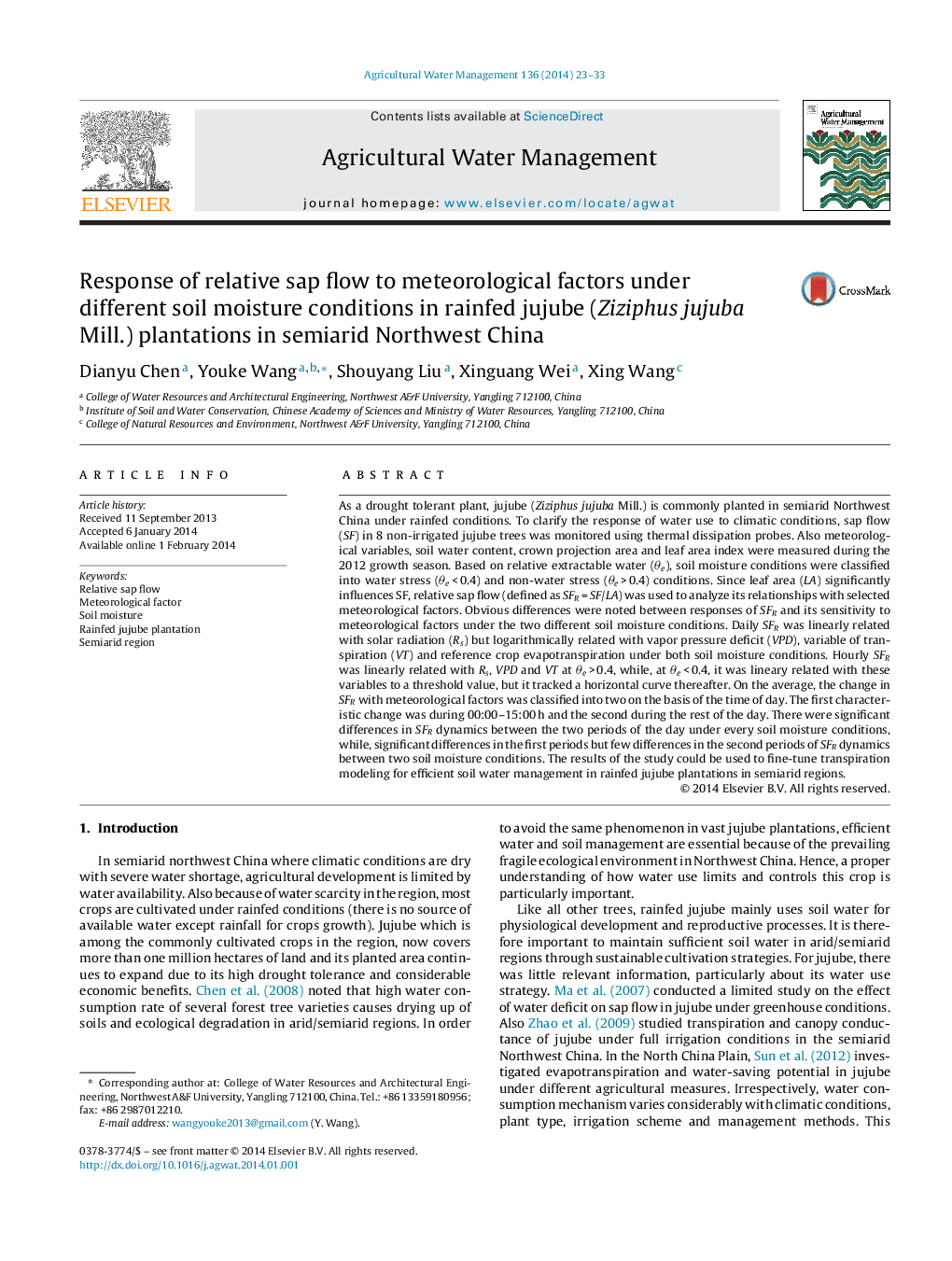 Response of relative sap flow to meteorological factors under different soil moisture conditions in rainfed jujube (Ziziphus jujuba Mill.) plantations in semiarid Northwest China