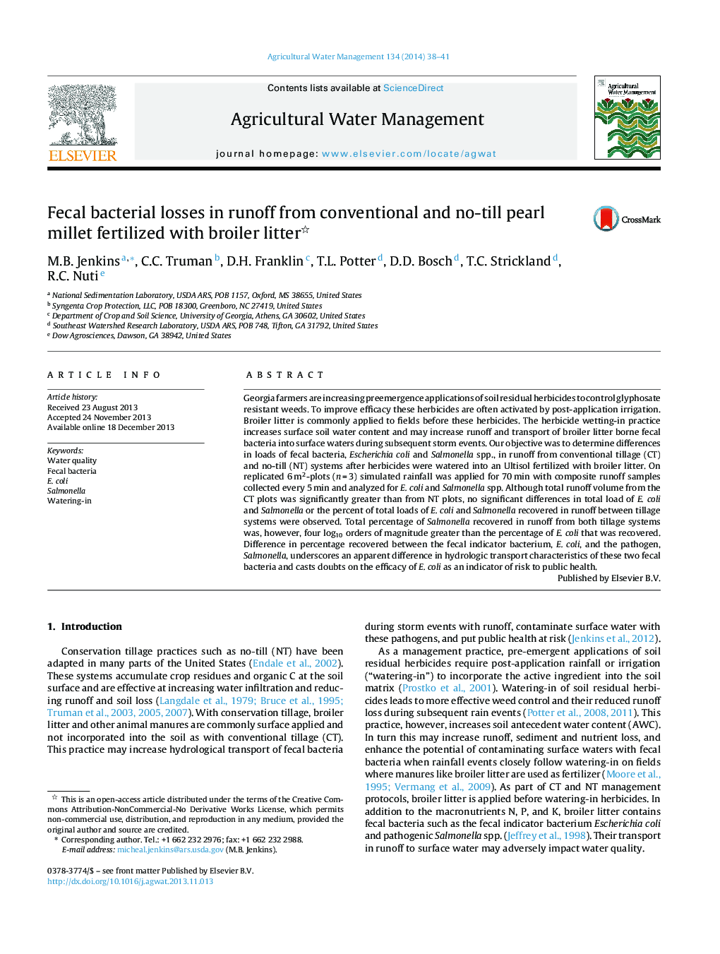 Fecal bacterial losses in runoff from conventional and no-till pearl millet fertilized with broiler litter 