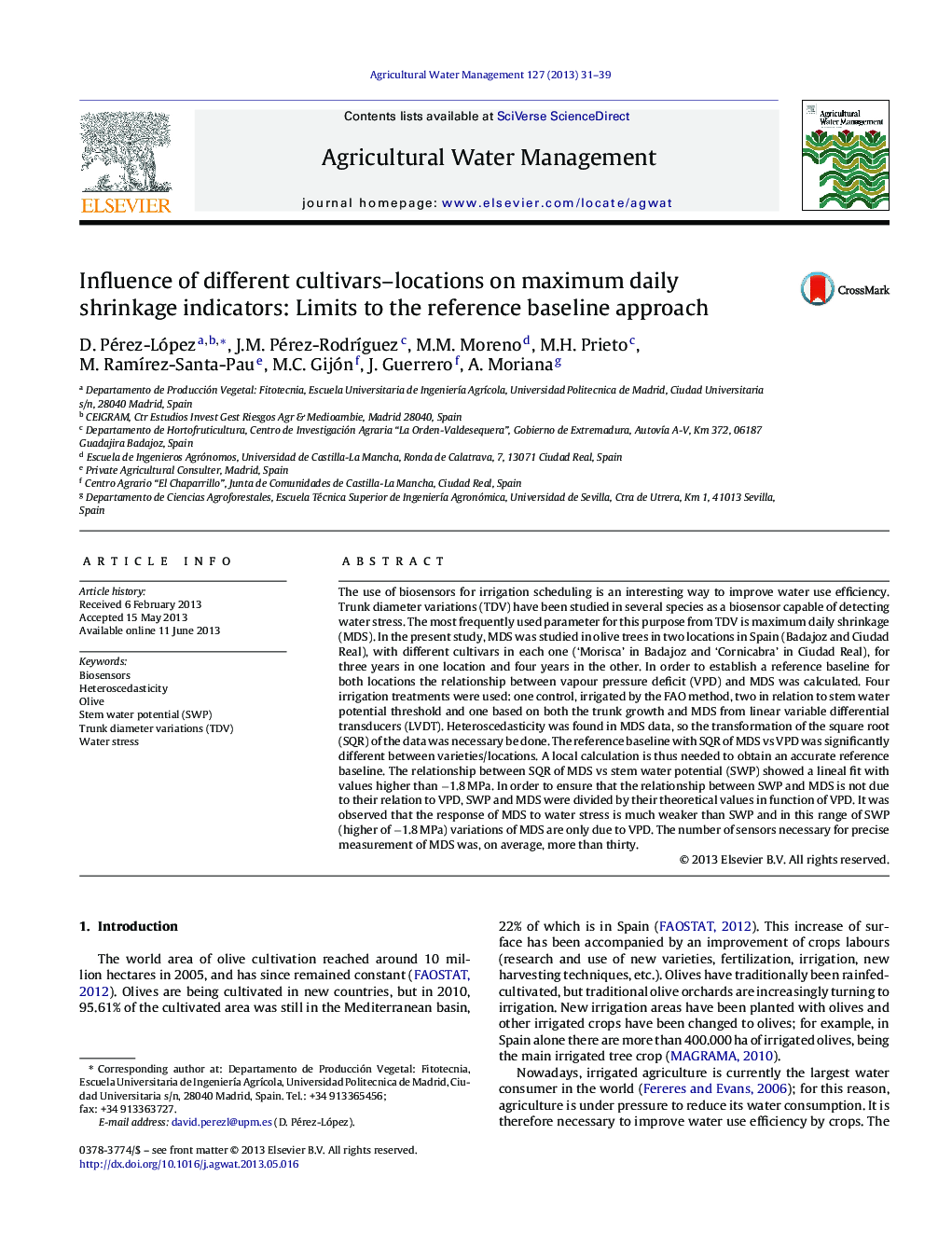 Influence of different cultivars–locations on maximum daily shrinkage indicators: Limits to the reference baseline approach