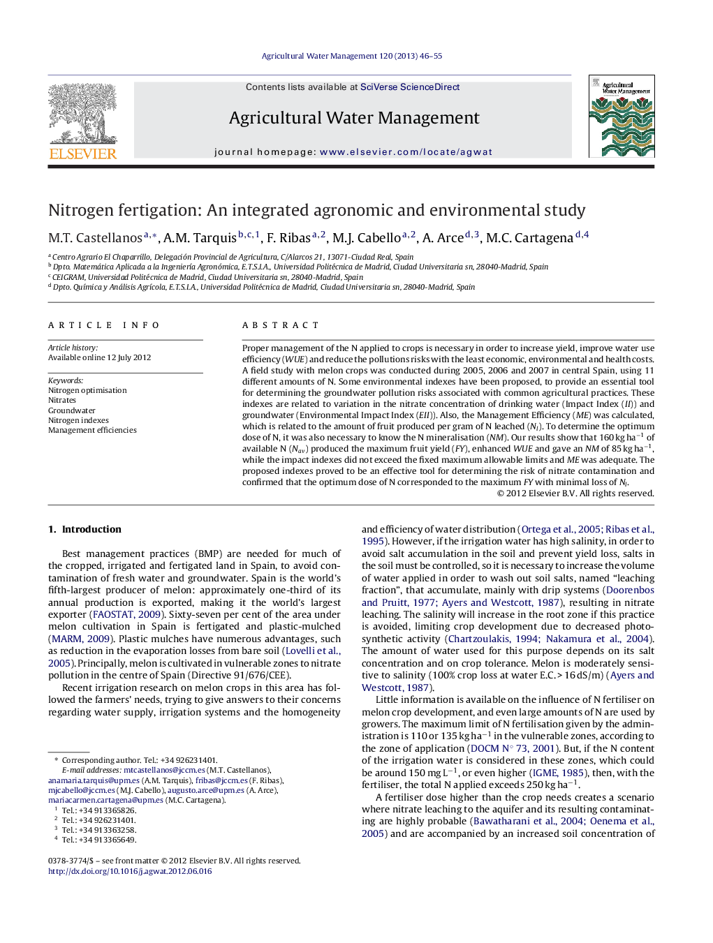 عکس صفحه اول مقاله: Nitrogen fertigation: An integrated agronomic and environmental study Nitrogen fertigation: An integrated agronomic and environmental study