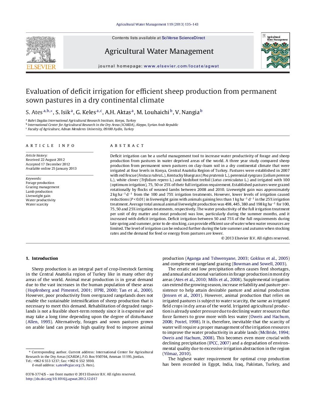 Evaluation of deficit irrigation for efficient sheep production from permanent sown pastures in a dry continental climate