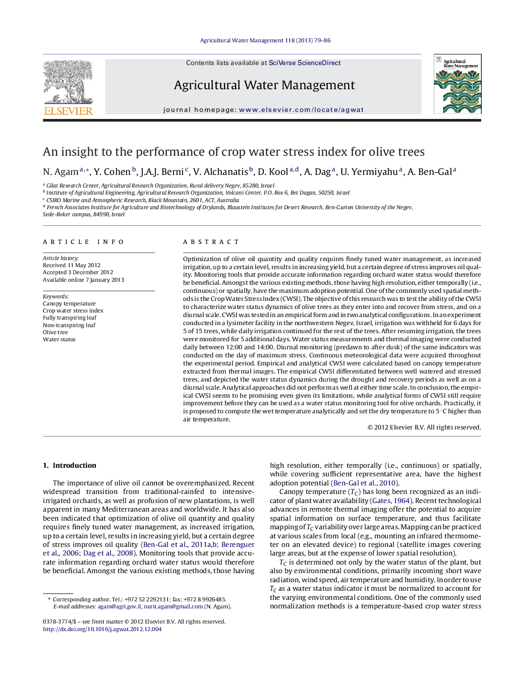 An insight to the performance of crop water stress index for olive trees