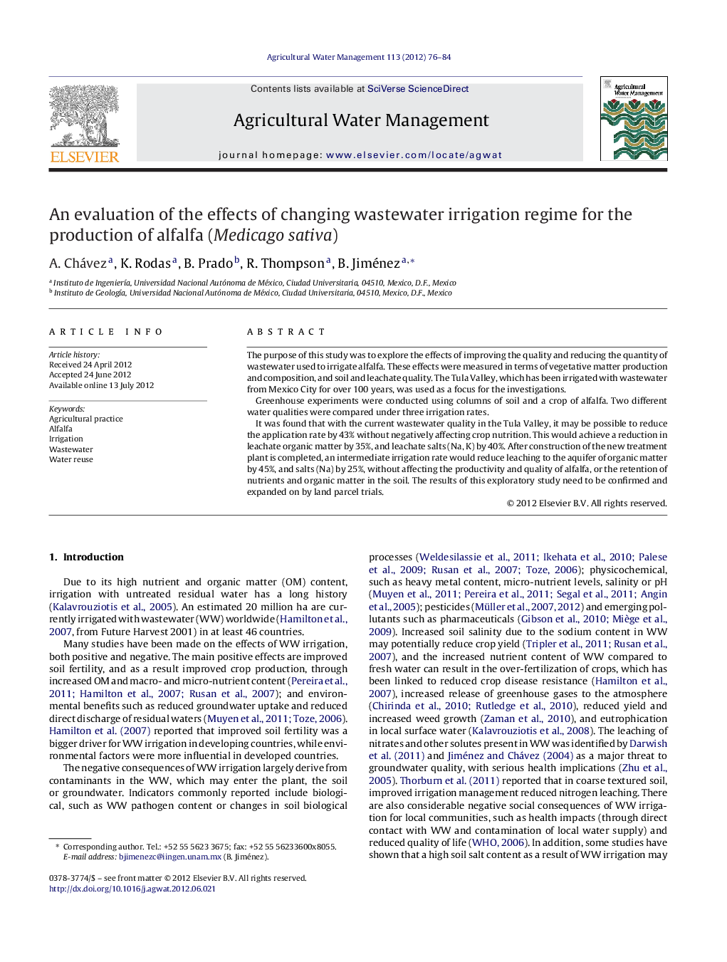 An evaluation of the effects of changing wastewater irrigation regime for the production of alfalfa (Medicago sativa)