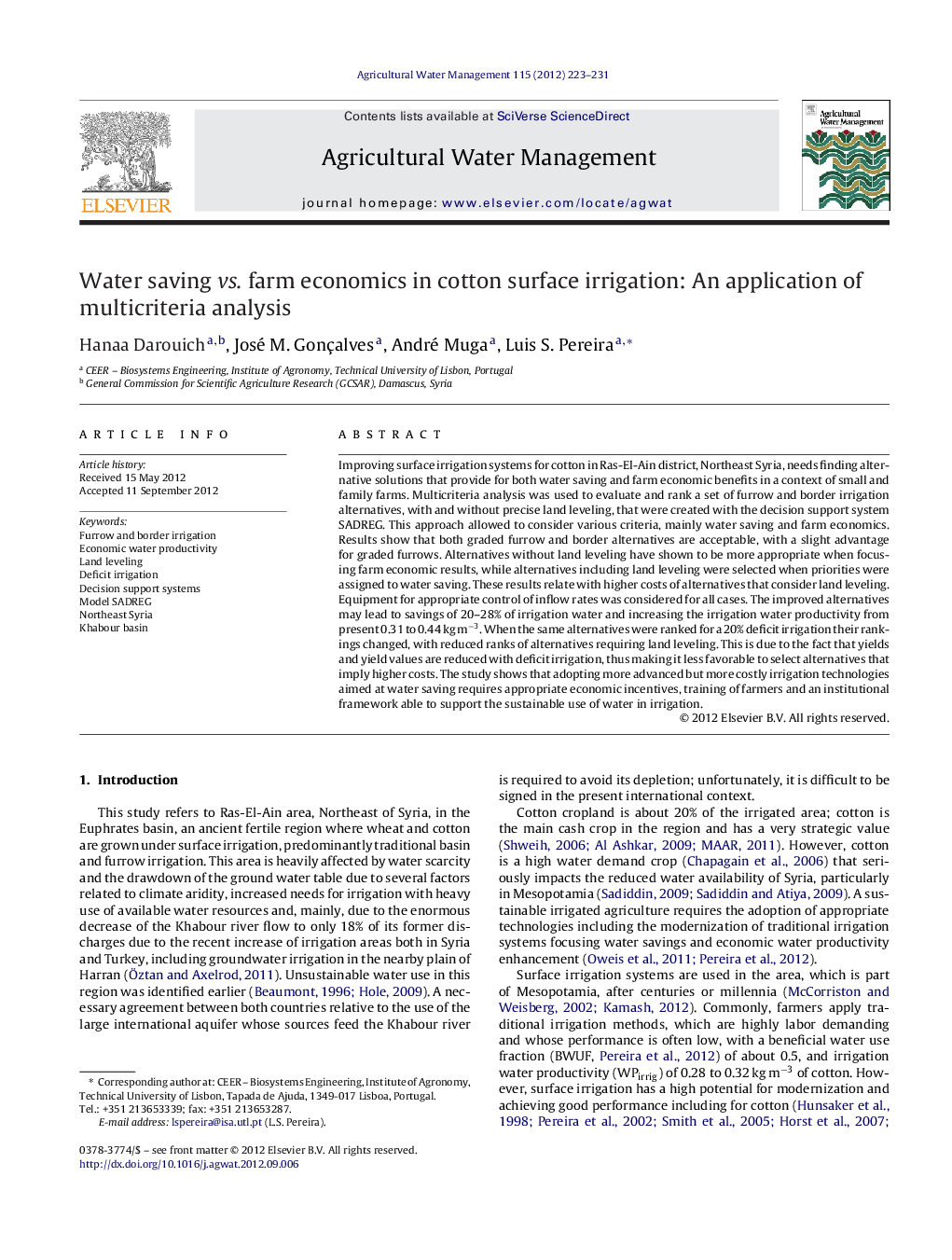 Water saving vs. farm economics in cotton surface irrigation: An application of multicriteria analysis