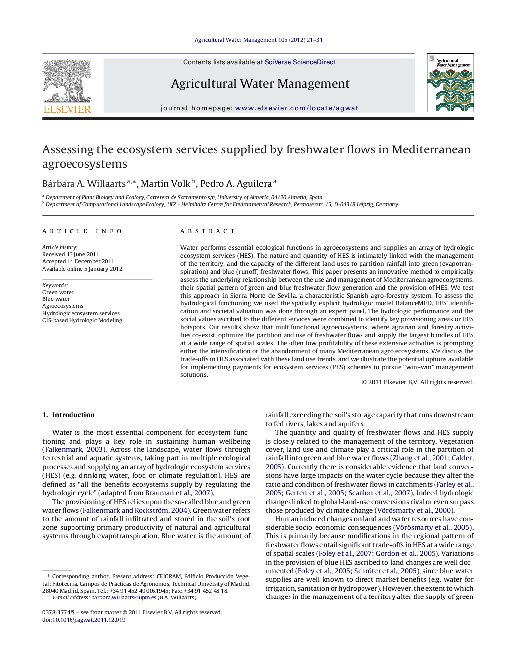 Assessing the ecosystem services supplied by freshwater flows in Mediterranean agroecosystems